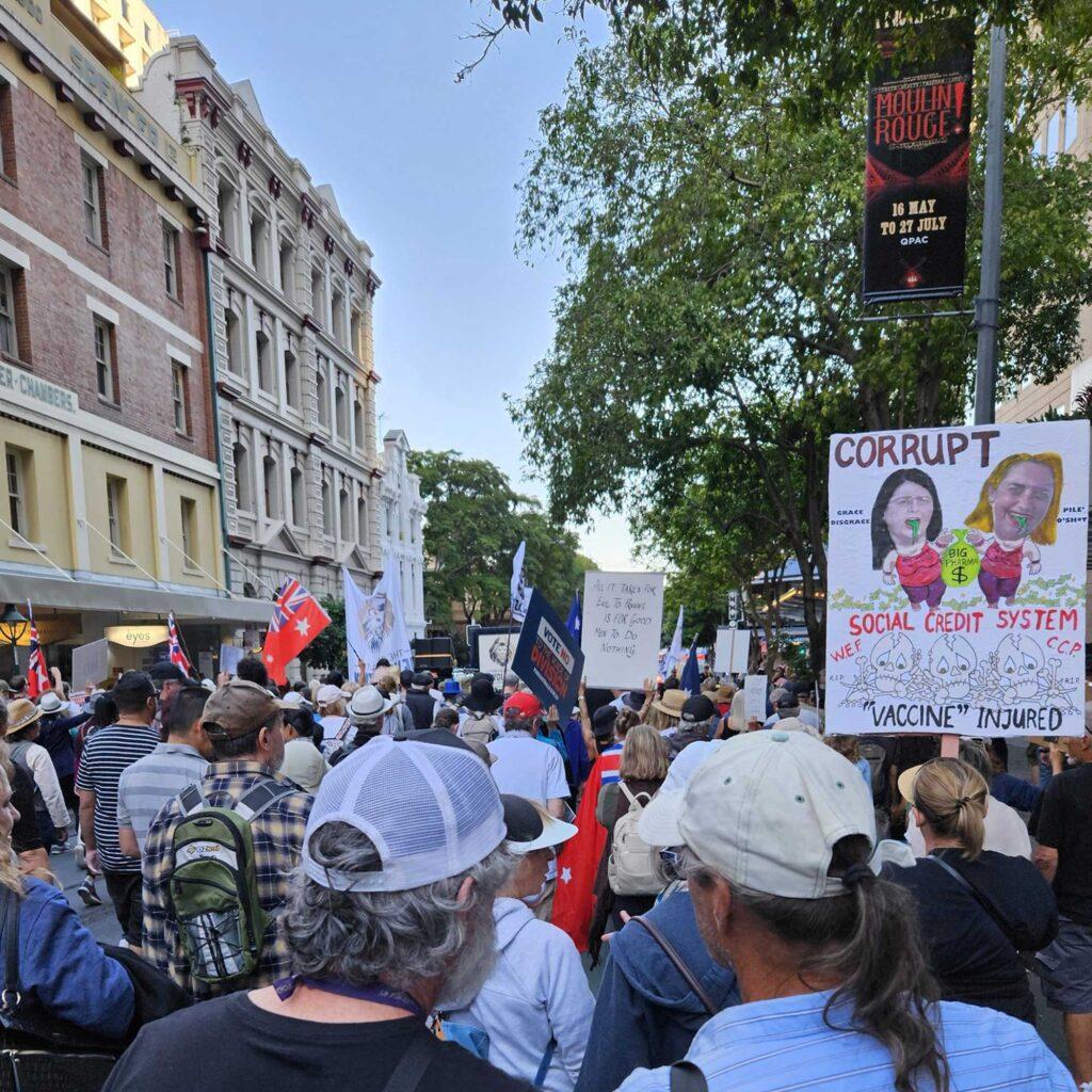 Protesters march at a rally in Brisbane.